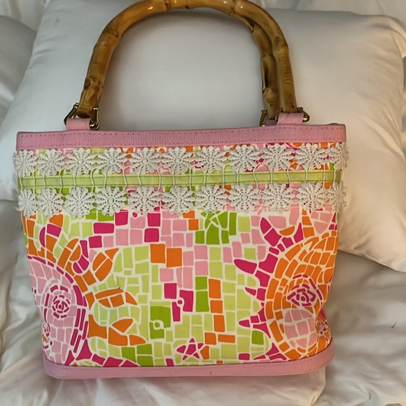 Lilly Pulitzer pocketbook with lace trim, pink, orange and green. - Picture 2 of 6